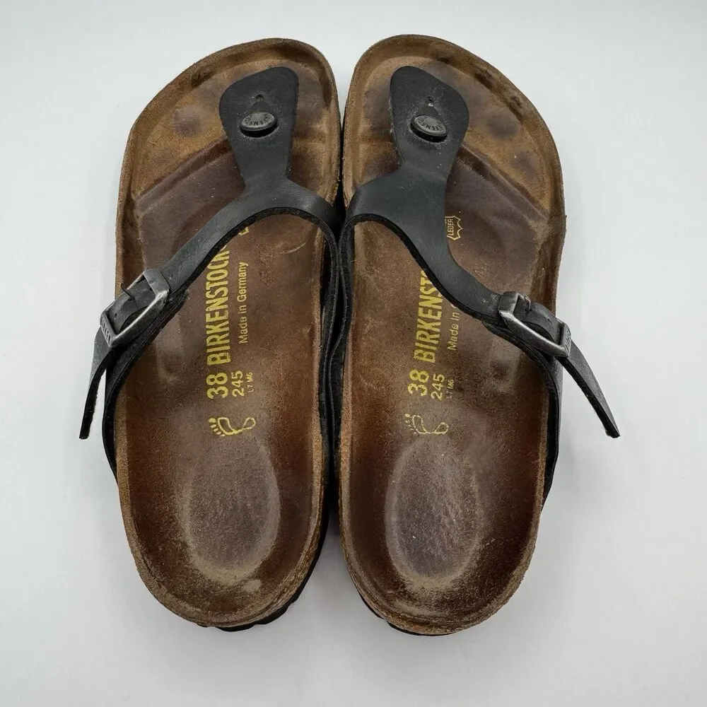 Birkenstock Gizeh Sandals Womens EU 38 US 7-7.5 Black Cork Narrow